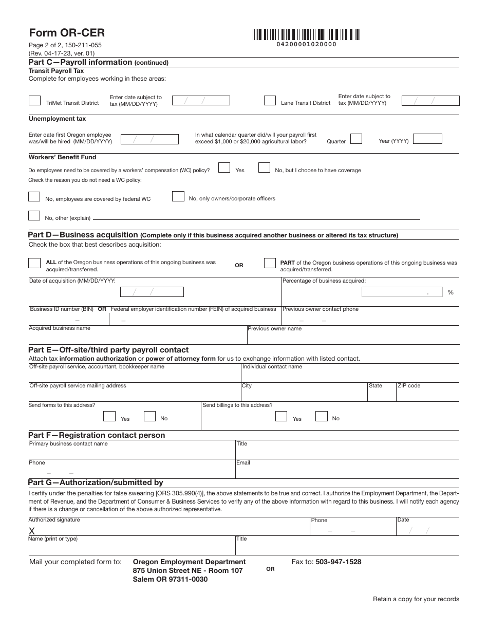 Form OR-CER (150-211-055) - Fill Out, Sign Online and Download Fillable ...