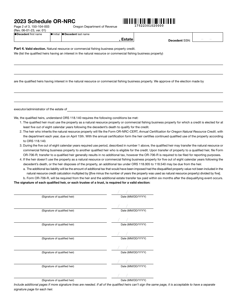 Form 150-104-003 Schedule OR-NRC Oregon Natural Resource Credit - Oregon, Page 2
