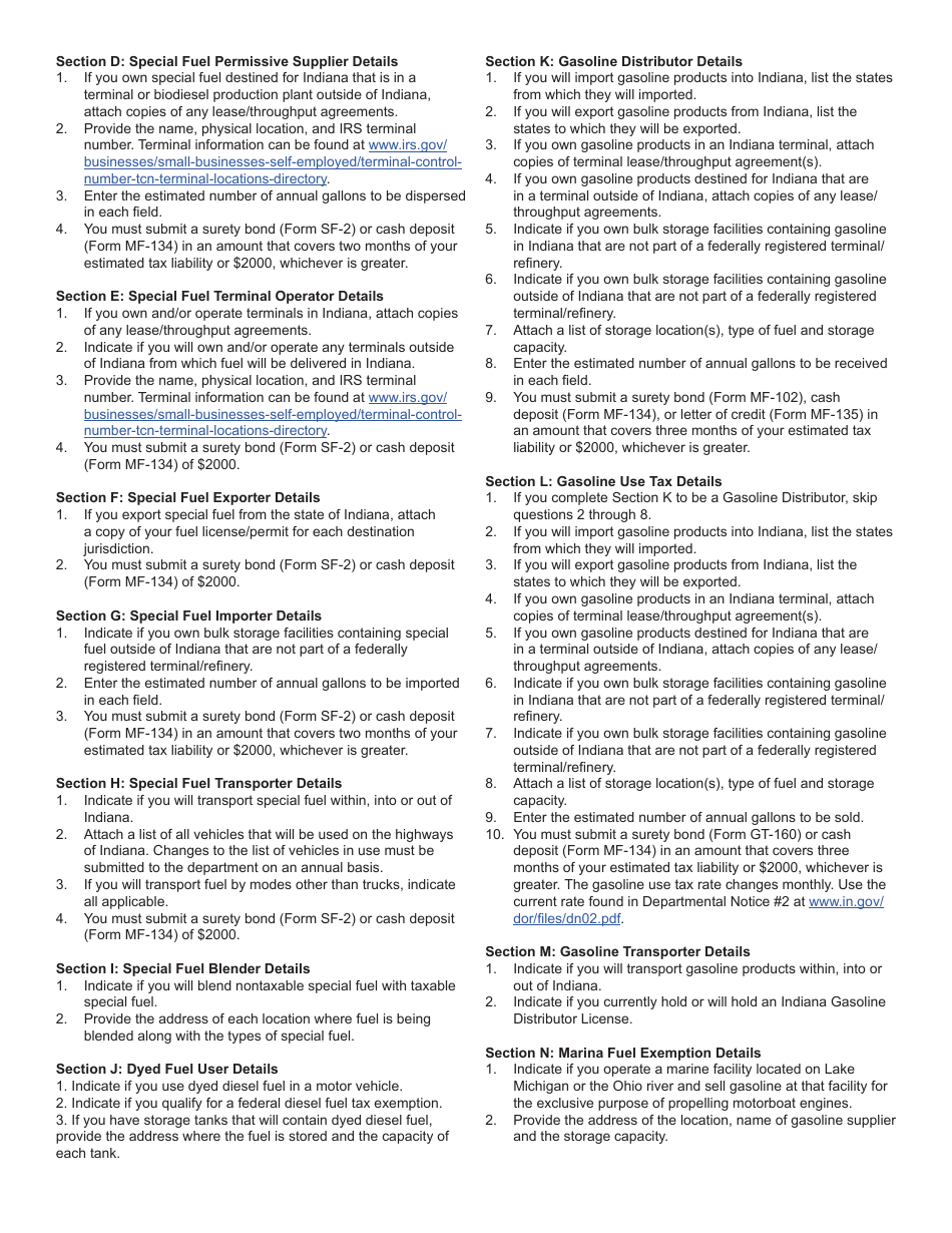Form FT-1 (State Form 46297) Fuel Tax License / Registration Application - Indiana, Page 10
