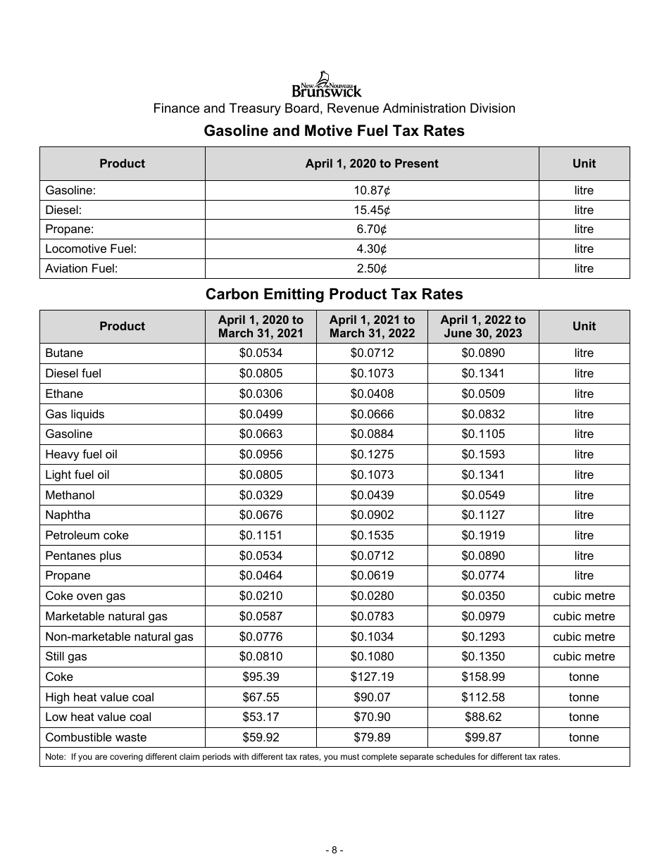 Form GMF_36 Gasoline, Motive Fuel and Carbon Emitting Product Refund Application - Aquaculturist, Fisher, Silviculturist, Wood Producer, Forest Worker, Manufacturer, Mining and Quarrying Operator - New Brunswick, Canada, Page 8