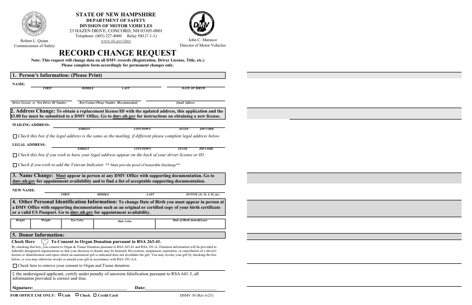 Form DSMV30 Download Fillable PDF or Fill Online Record Change Request ...
