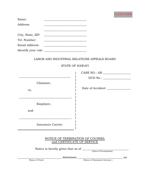 Notice of Termination of Counsel and Certificate of Service - Hawaii