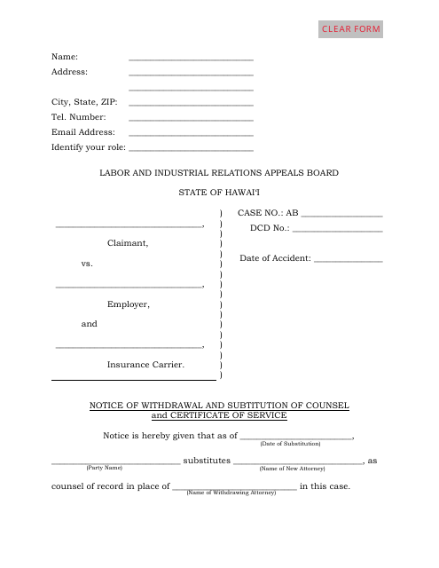 Notice of Withdrawal and Subtitution of Counsel and Certificate of Service - Hawaii Download Pdf