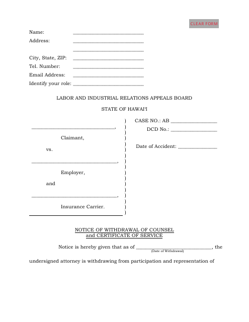 Notice of Withdrawal of Counsel and Certificate of Service - Hawaii Download Pdf
