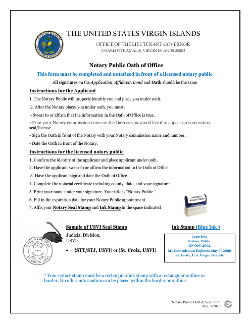 Notary Public Oath & Seal Form - Virgin Islands Download Pdf