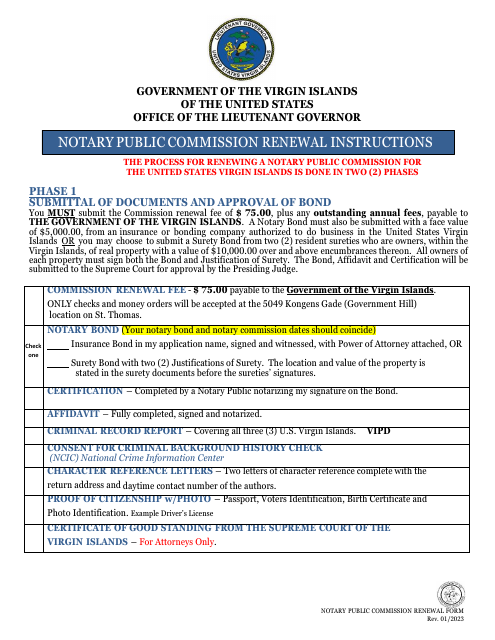 Notary Public Commission Renewal Application - Virgin Islands