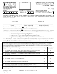 Document preview: Form RS2415 Certification for Determining Independent Contractor or Employee Status - New York
