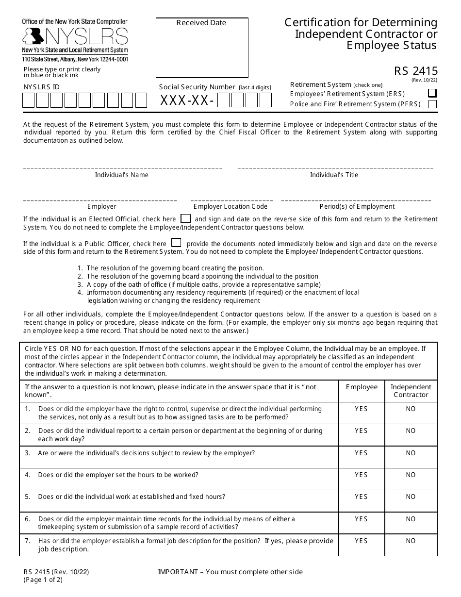 Form Rs2415 Download Fillable Pdf Or Fill Online Certification For Determining Independent 0592