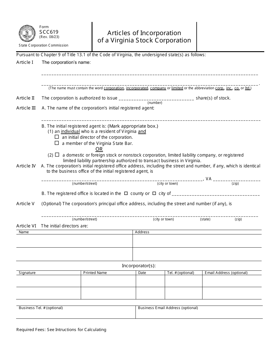 Form SCC619 Articles of Incorporation of a Virginia Stock Corporation - Virginia, Page 2