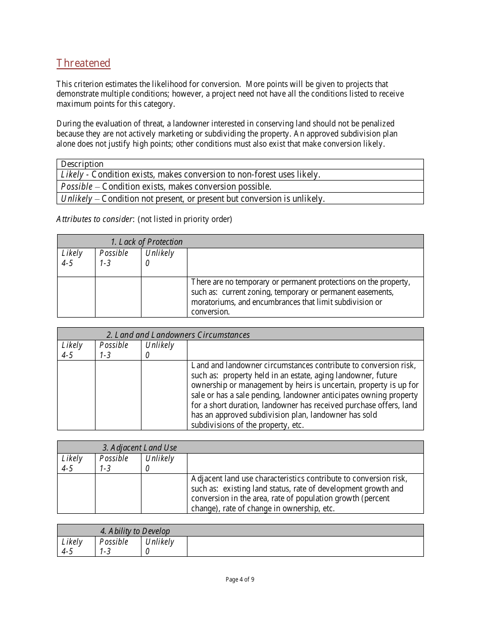 Ira Forest Legacy Program Scoring Guidance - Washington, Page 4