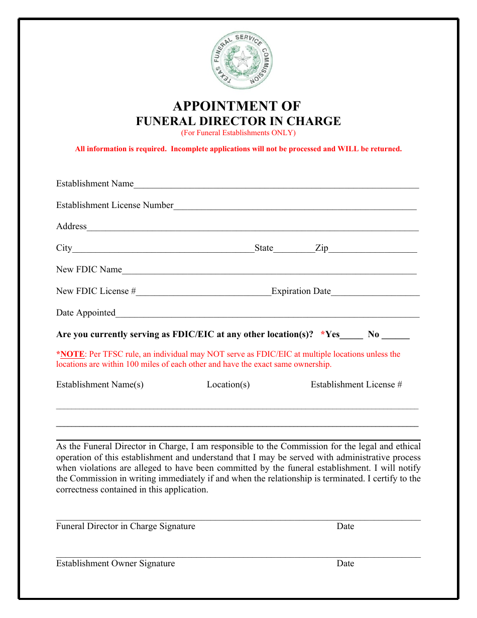 Funeral Establishment Change of Ownership Amendment - Texas, Page 4