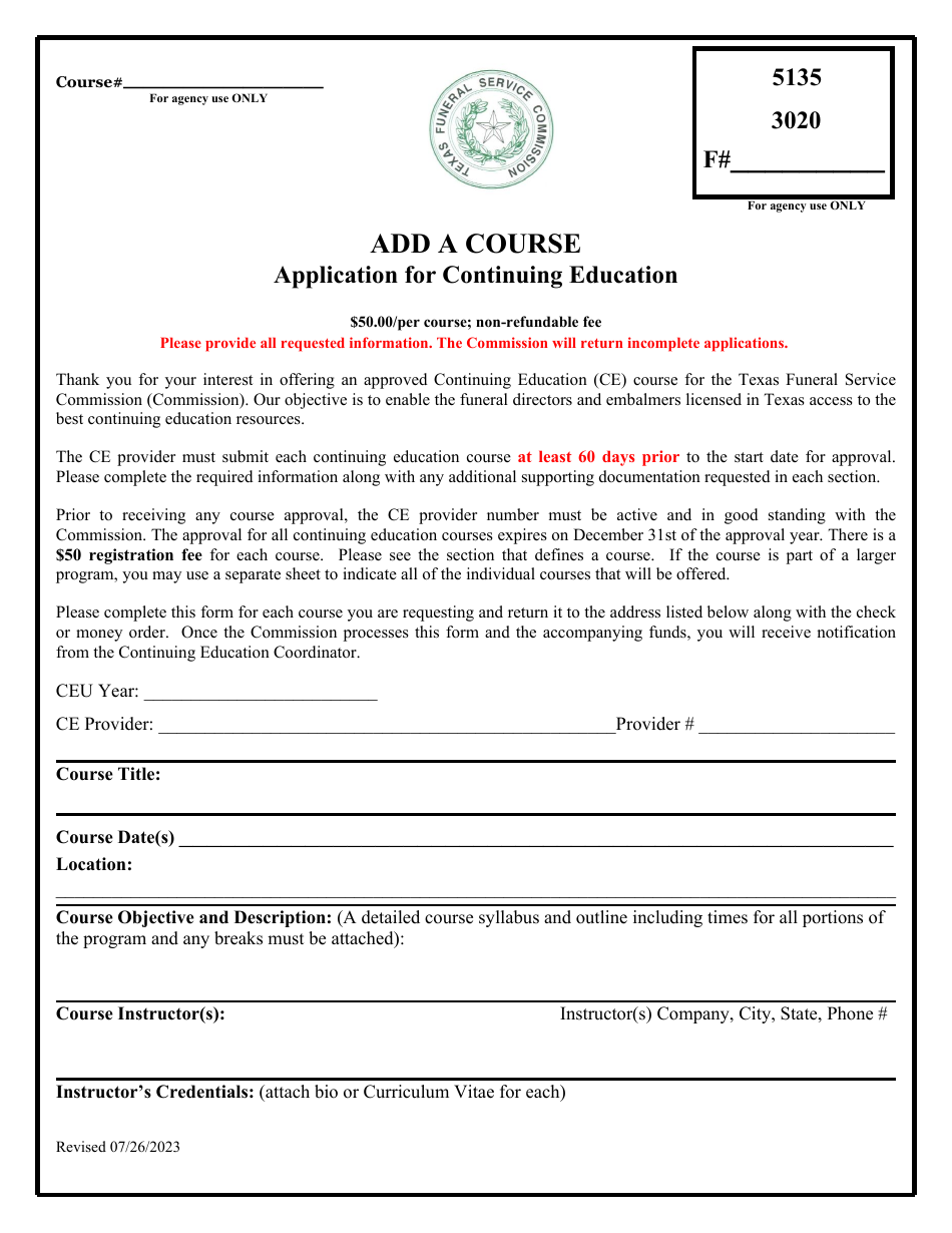 Add a Course Application for Continuing Education - Texas, Page 1