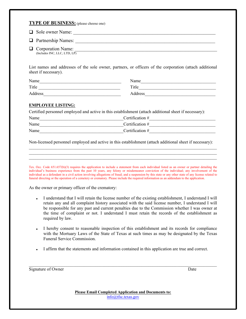 Crematory Change of Ownership Amendment - Texas, Page 3