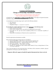 Document preview: Commercial Embalming Change of Ownership Amendment - Texas