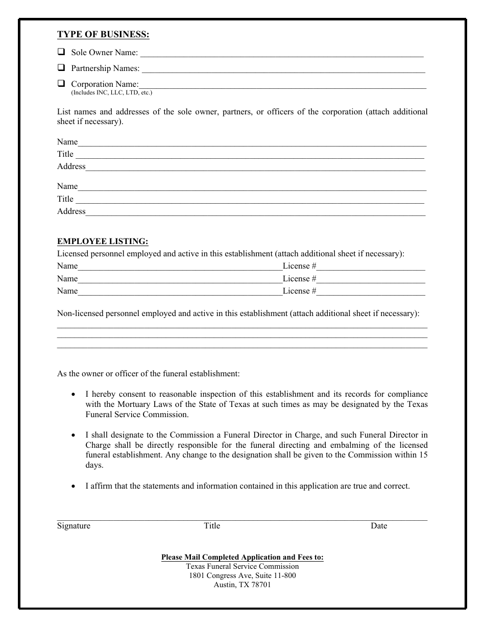 Funeral Establishment New Application - Texas, Page 3