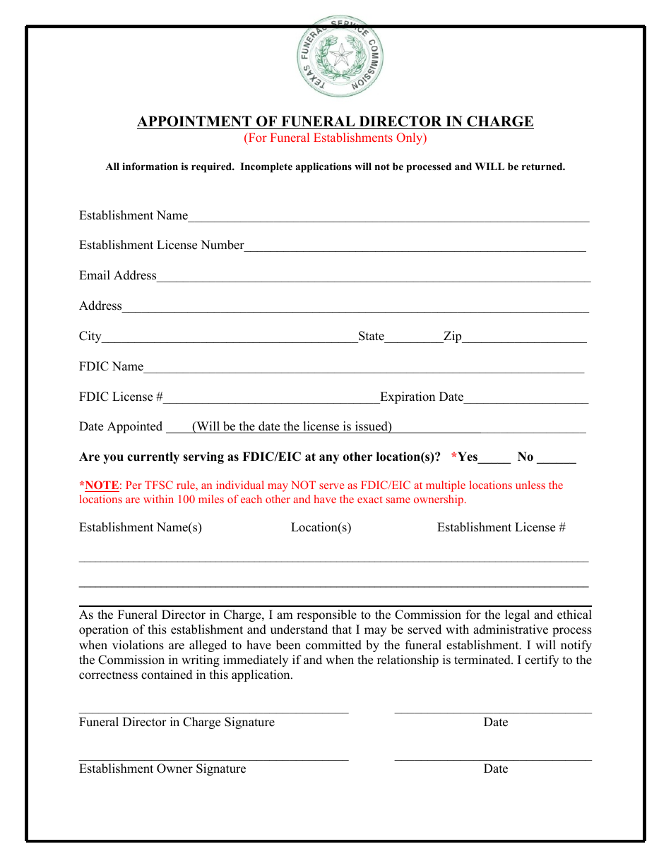 Funeral Establishment New Application - Texas, Page 4