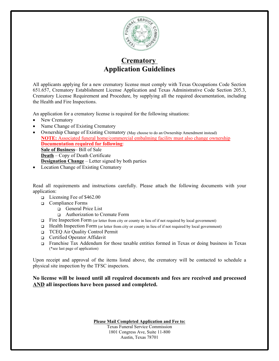 Crematory New Application - Texas, Page 1