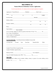 Reciprocal Funeral Director/Embalmer License Application - Texas, Page 2