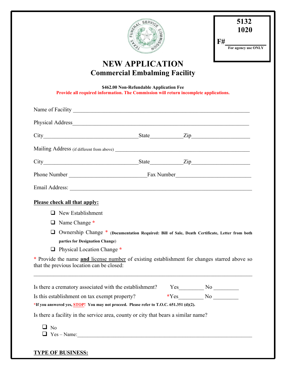 Commercial Embalming Facility New Application - Texas, Page 2