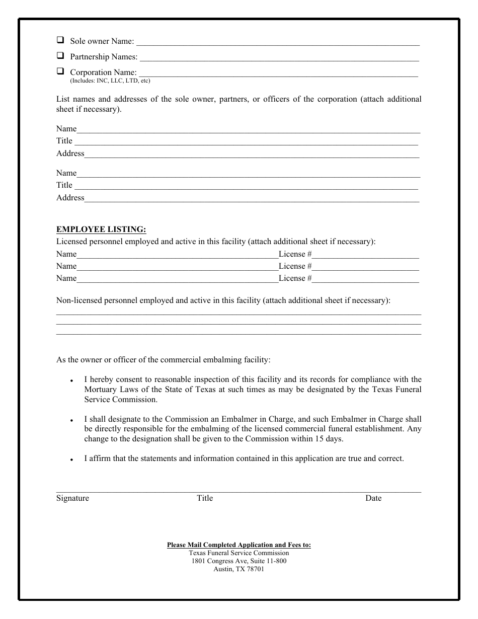 Commercial Embalming Facility New Application - Texas, Page 3