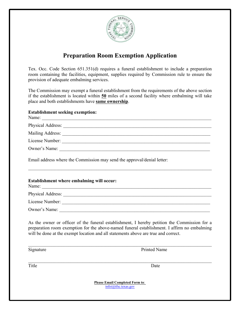 Texas Preparation Room Exemption Application Fill Out, Sign Online