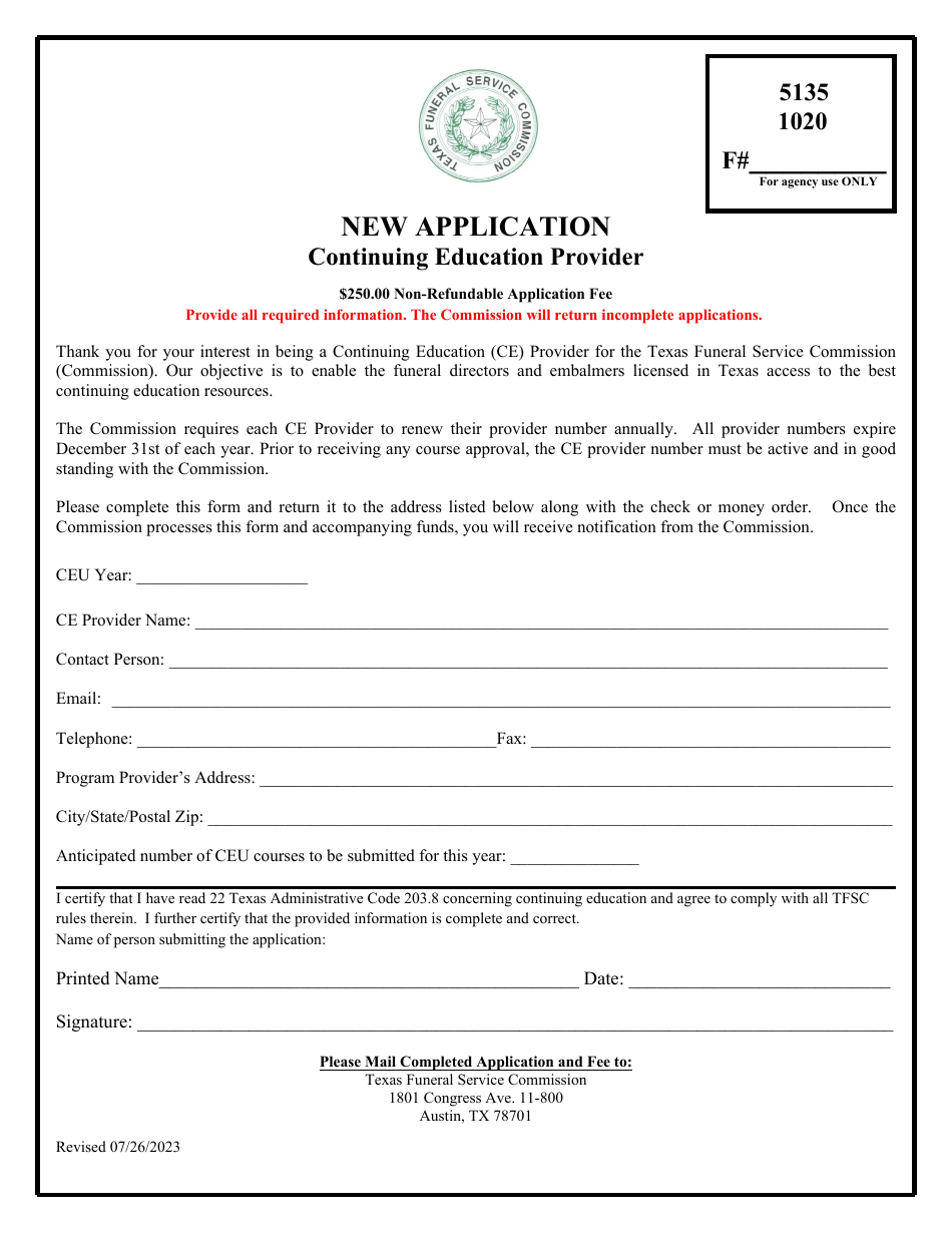 Continuing Education Provider New Application - Texas, Page 1