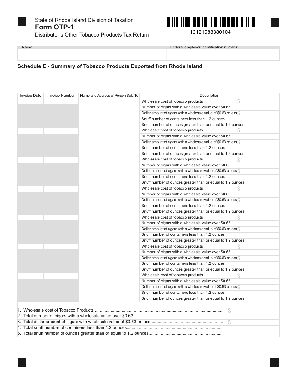 Form OTP-1 Distributors Other Tobacco Products Tax Return - Rhode Island, Page 4