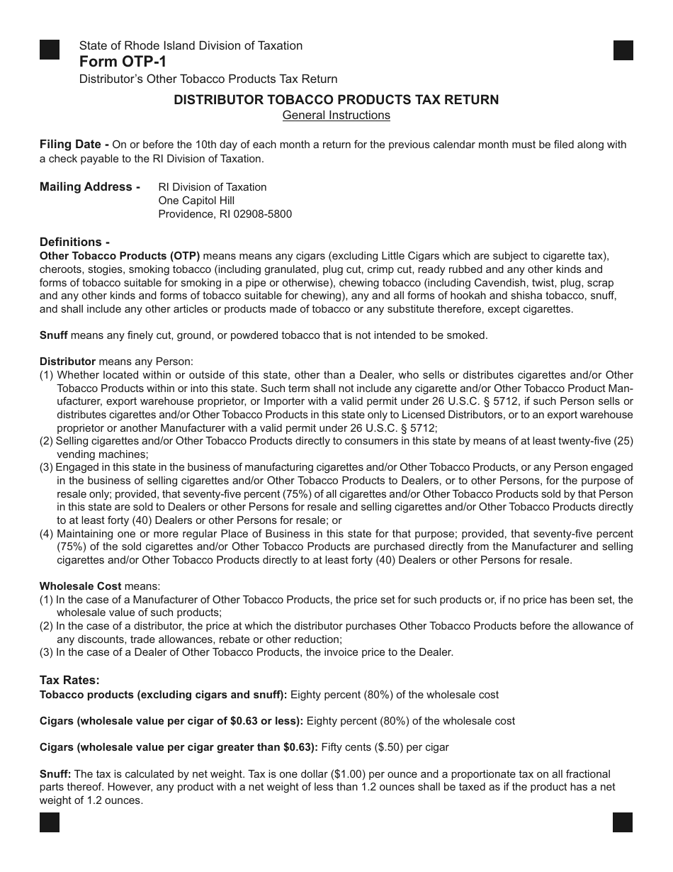 Form OTP-1 Distributors Other Tobacco Products Tax Return - Rhode Island, Page 5