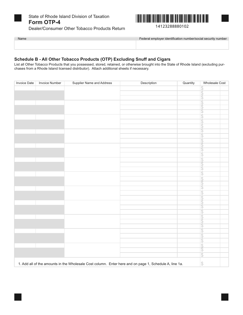 Form OTP-4 Dealer / Consumer Other Tobacco Products Return - Rhode Island, Page 2