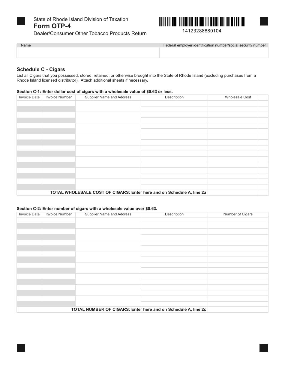 Form OTP-4 Dealer / Consumer Other Tobacco Products Return - Rhode Island, Page 3