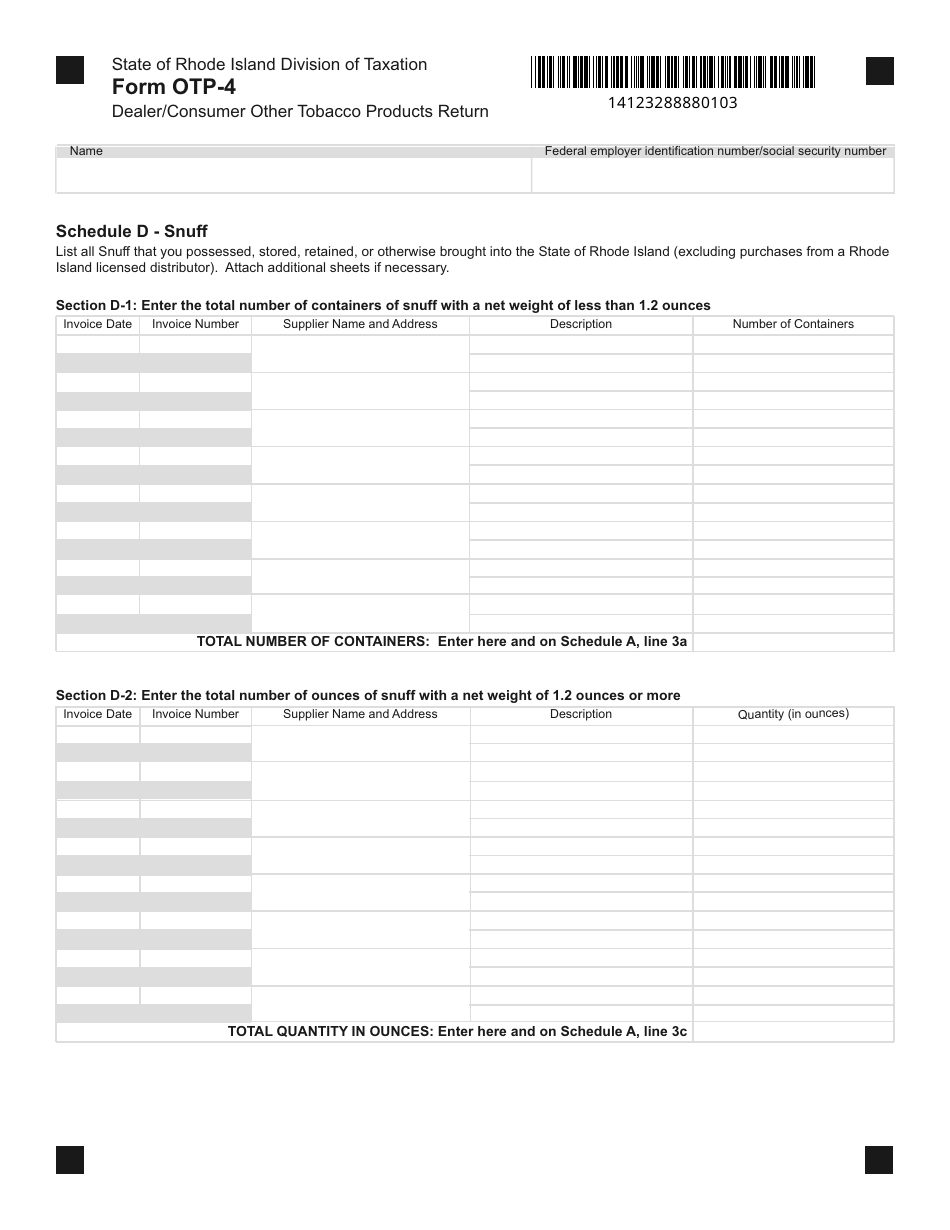 Form OTP-4 Dealer / Consumer Other Tobacco Products Return - Rhode Island, Page 4