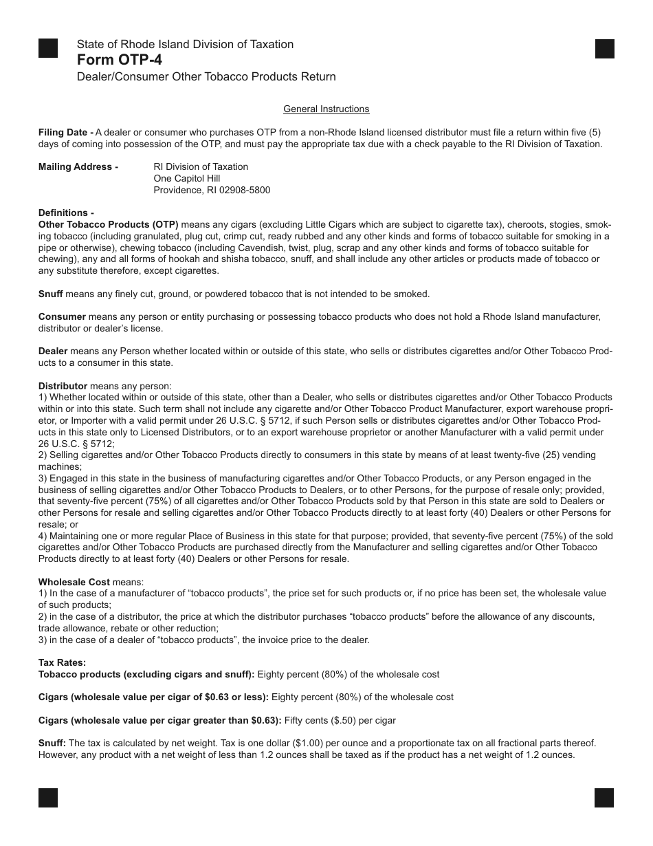 Form OTP-4 Dealer / Consumer Other Tobacco Products Return - Rhode Island, Page 5