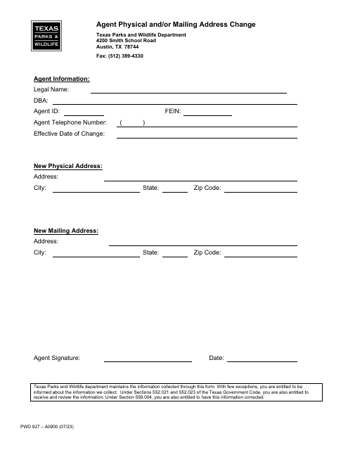 Form PWD927  Printable Pdf