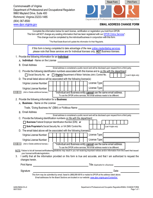 Form A406-EMAILCH  Printable Pdf