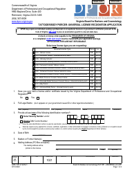 Form A450-1231-41ULR Tattooer/Body Piercer- Universal License Recognition Application - Virginia