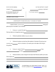 Document preview: Verified Petition for Adult Change of Name - Wyoming