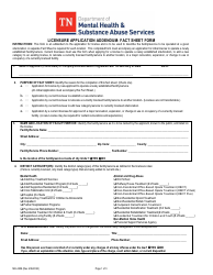 Document preview: Form MH-4386 Licensure Application Addendum: Fact Sheet Form - Tennessee