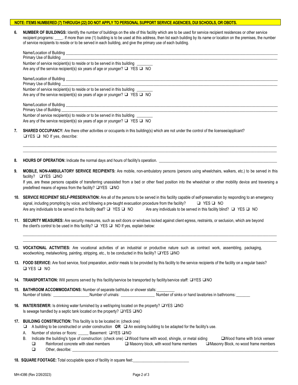Form MH-4386 Licensure Application Addendum: Fact Sheet Form - Tennessee, Page 2