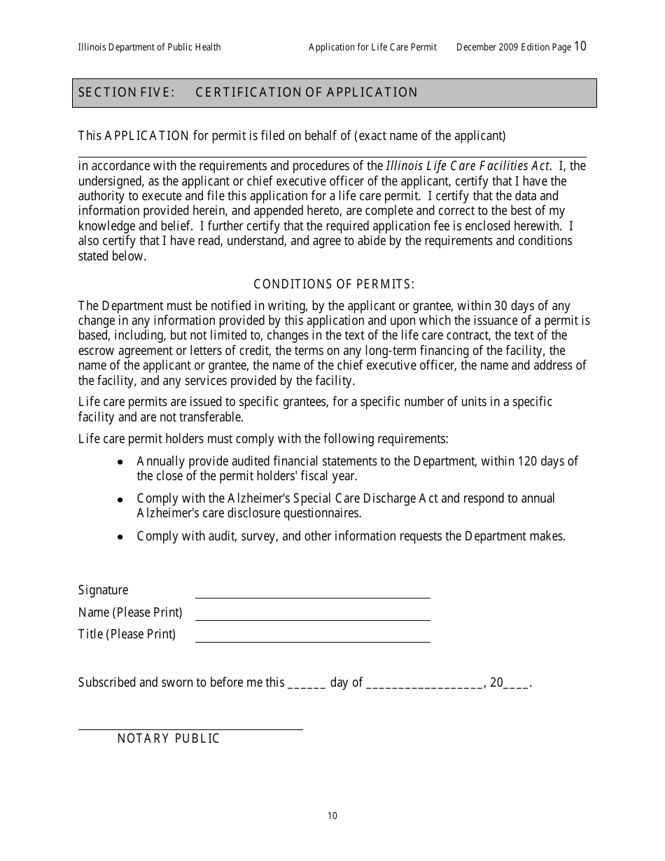 Application for Life Care Permit - Illinois, Page 14