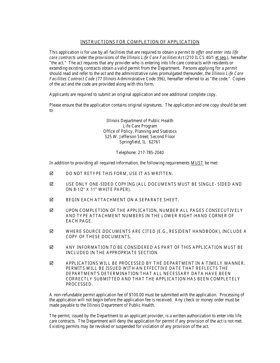 Application for Life Care Permit - Illinois, Page 4