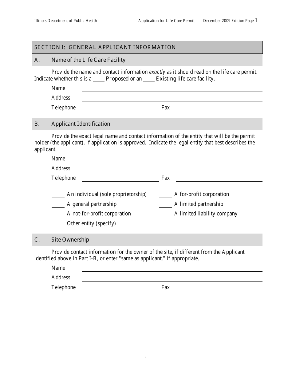 Application for Life Care Permit - Illinois, Page 5