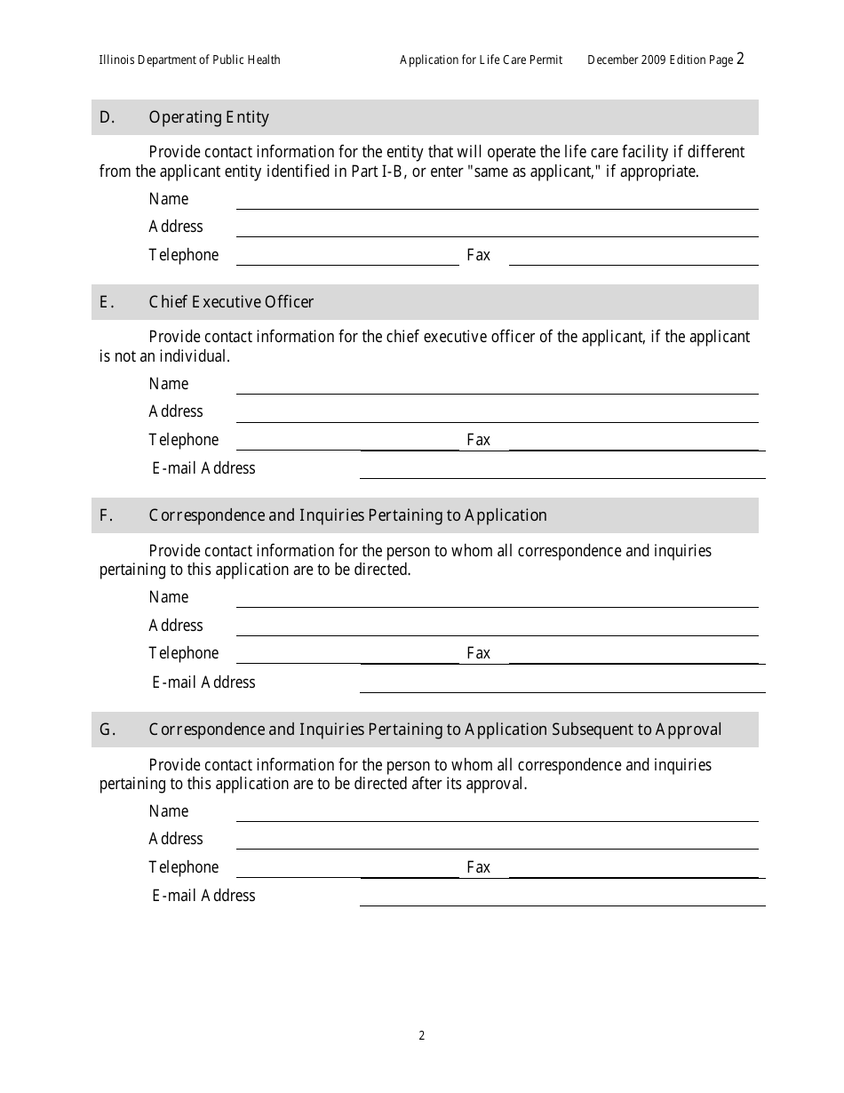 Application for Life Care Permit - Illinois, Page 6