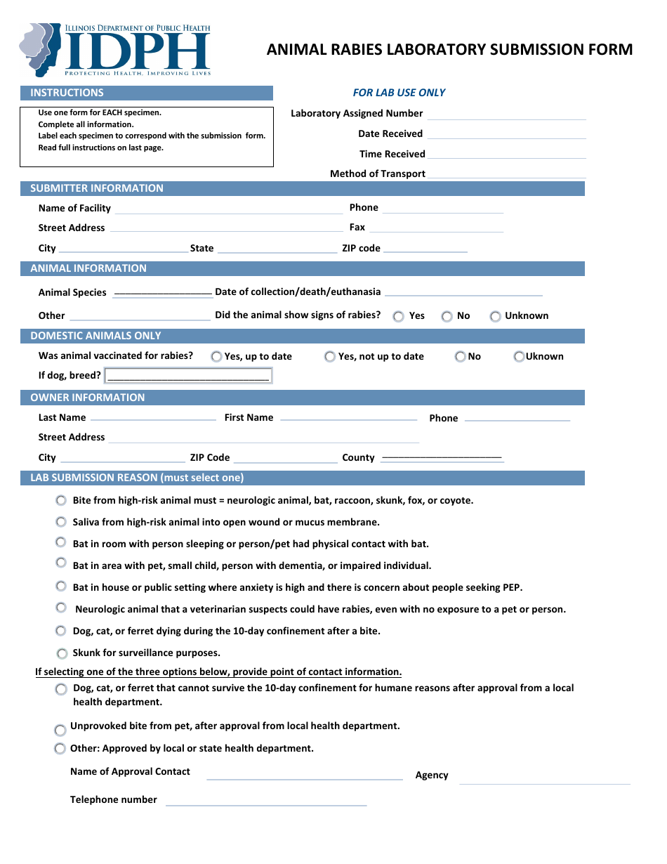 Animal Rabies Laboratory Submission Form - Illinois, Page 1