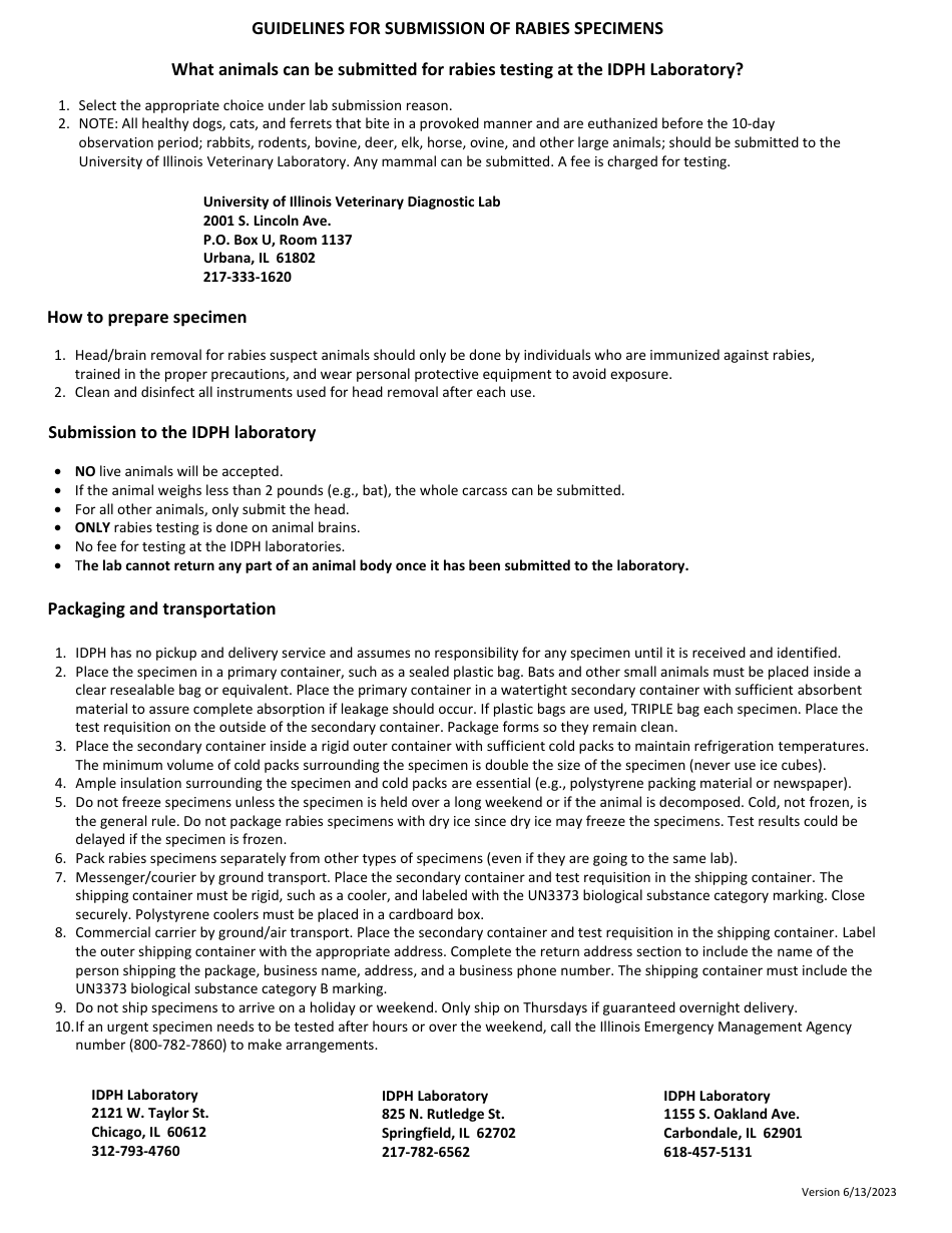 Animal Rabies Laboratory Submission Form - Illinois, Page 3