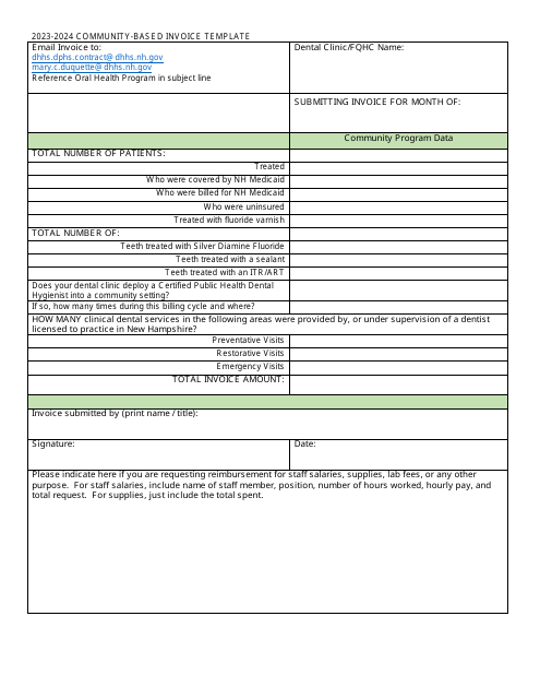 Community-Based Invoice Template - New Hampshire, 2024