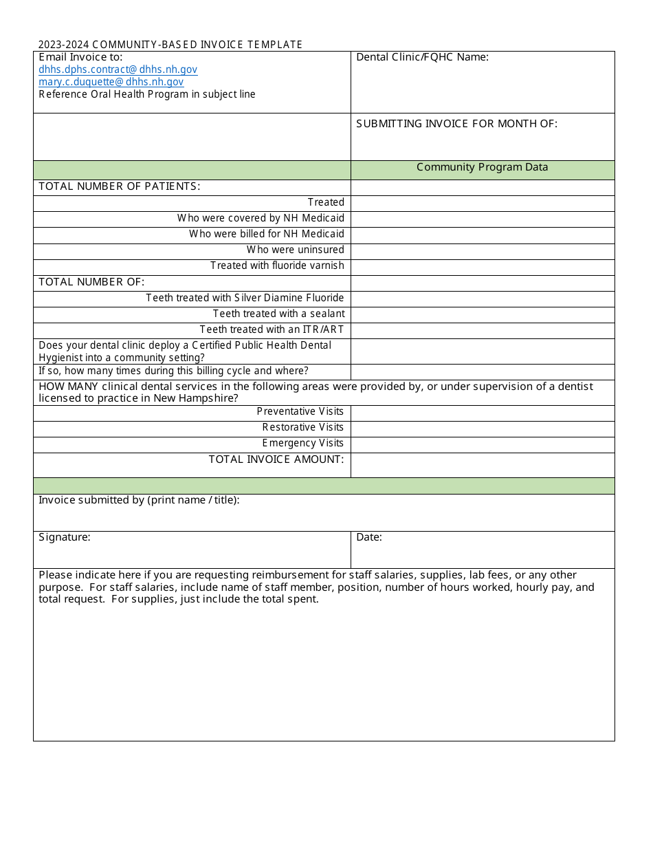 Community-Based Invoice Template - New Hampshire, Page 1