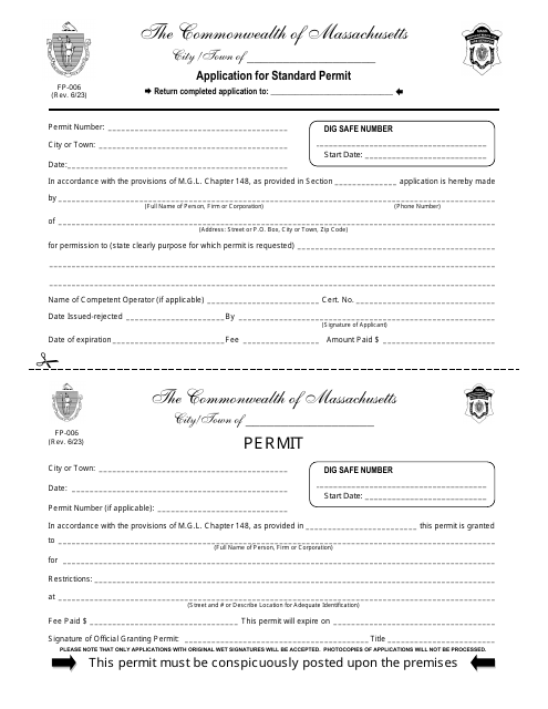 Form FP-006 Application for Standard Permit - Massachusetts