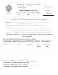 Form FP-002A Application for License to Store Flammables/Combustibles/Lp Gas/Explosives/Fireworks - Massachusetts