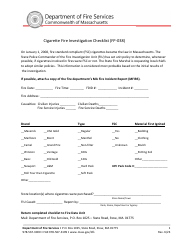 Document preview: Form FP-038 Cigarette Fire Investigation Checklist - Massachusetts