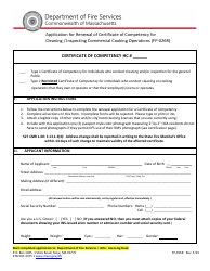 Form FP-026R Application for Renewal of Certificate of Competency for Cleaning/Inspecting Commercial Cooking Operations - Massachusetts